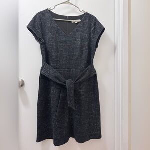 LOFT Shimmer Tie Waist Tweed Dress with Pockets - Size 16P